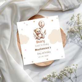 Beary First Ballong Pojke 1:a Födelsedags Teddybjö Pappersservett