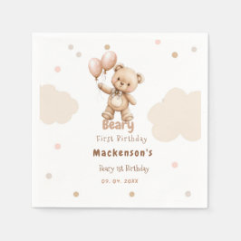 Beary First Balloon Boy 1st Birthday Teddy Bear Pappersservett