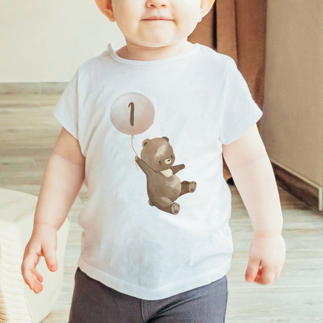 Beary First Birthday Baby T-Shirt Bear Balloon (Skapare uppladdad)