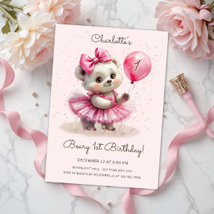 Beary First Birthday Ballerina Bear Inbjudningar
