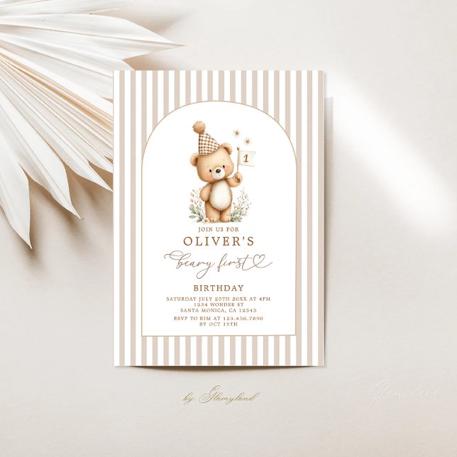 Beary First Birthday Boy Invitation Inbjudningar (Skapare uppladdad)