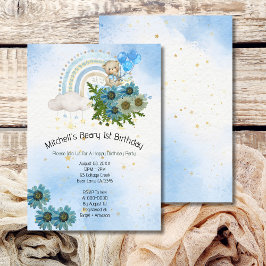 Beary First Birthday Boy Rainbow Boho Bear Inbjudningar