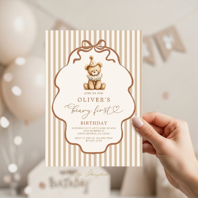 Beary First Birthday Inbjudningar (Skapare uppladdad)