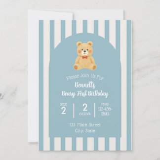 Beary First Birthday Invitation Inbjudningar