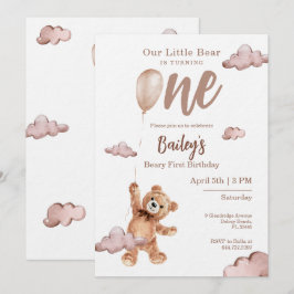 Beary First Birthday Invitation Inbjudningar