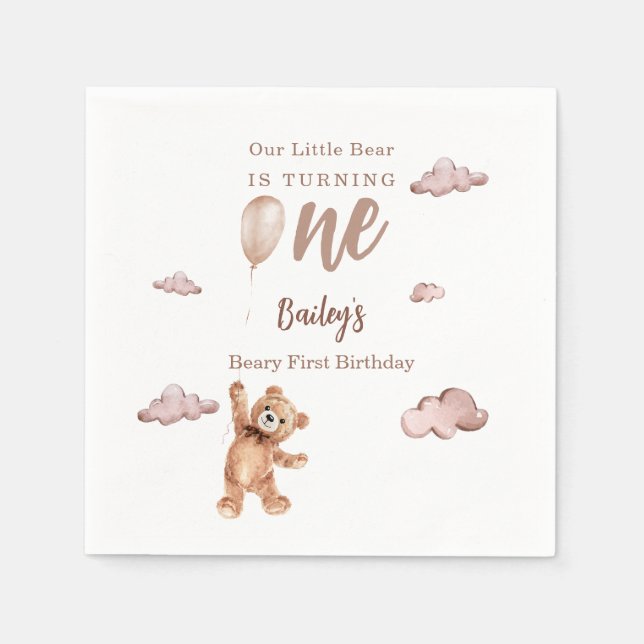 Beary First Birthday Pappersservett (Framsidan)