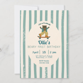 Beary First Birthday Party Invitation Inbjudningar
