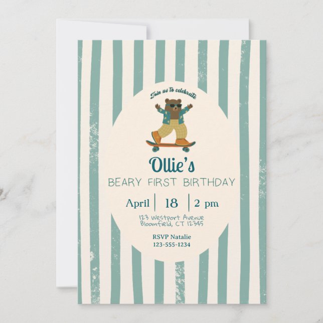 Beary First Birthday Party Invitation Inbjudningar (Framsida)