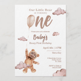 Beary First Birthday Photo Invitation Inbjudningar