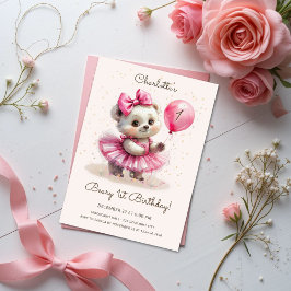 Beary First Birthday Rosa Ballerina Bear Inbjudningar