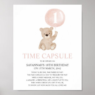 Beary First Birthday Rosa Bear Time Poster Kapsel