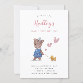 Beary First Nalle Girl-Födelsedagsfest-inbjudan Inbjudningar