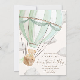 Beary First Nalle Luftballong Birthday Inbjudningar