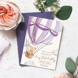 Beary First Nalle Luftballong Birthday Inbjudningar