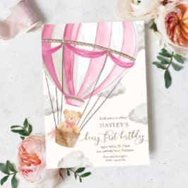 Beary First Nalle Luftballong Birthday Inbjudningar