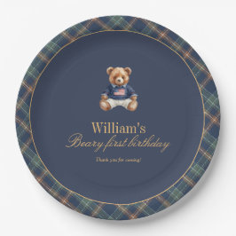 Beary First Navy Plaid Teddy Bear Boy Birthday 