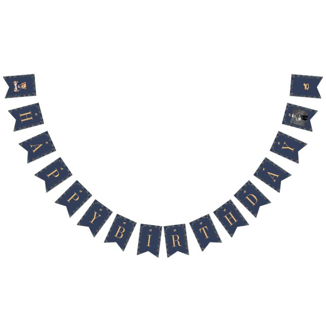 Beary First Navy Plaid Teddy Bear Happy Birthday Vimplar (Alla)