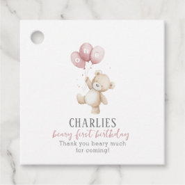 Beary First Pink 1st Birthday Teddy Favor Tag Gåvor Etiketter