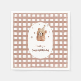 Beary Första Födelsedag Gingham Pappersservett