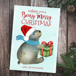 Beary God jul Cute Bear Santa Hat Julkort