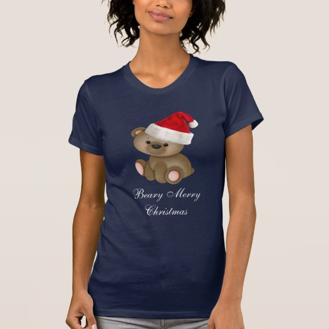 Beary god julbjörn i den Santa hatten Tee Shirt (Framsida)