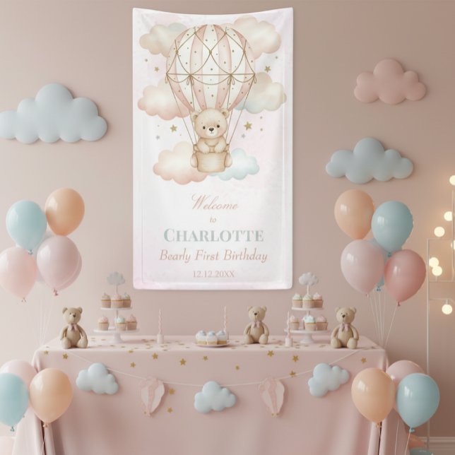 Beary  Hot Air Balloon 1st Birthday Welcome Poster (Skapare uppladdad)