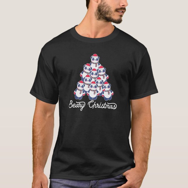 Beary jul Cute Panda Bears Julafton Träd Meme T Shirt (Framsida)