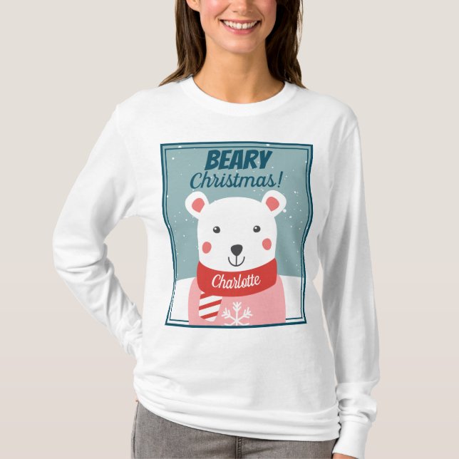 Beary Jul, söt tecknad polar björn med namn T Shirt (Framsida)