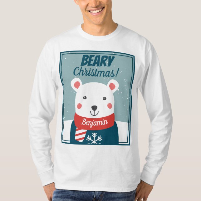 Beary Jul, söt tecknad polar björn med namn T Shirt (Framsida)