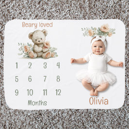 Beary Loved Teddy Bear Milestone Baby Blanket Bebisfilt