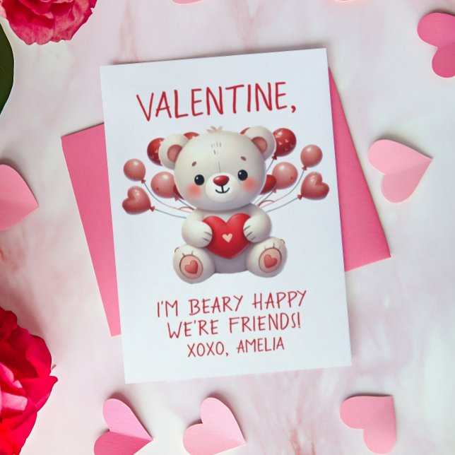 Beary Lycklig Adsible Teddy Valentine Balloon Card Anteckningskort (Skapare uppladdad)