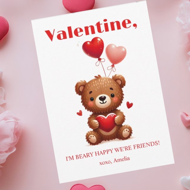 Beary Lycklig Friends Red Heart Nalle Valentine Julkort (Skapare uppladdad)