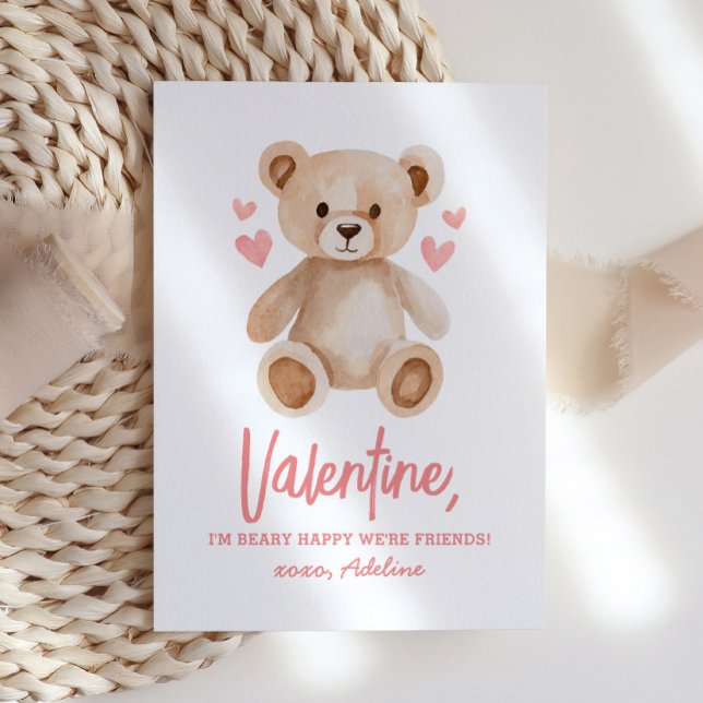 Beary Lycklig Nalle Kids Valentines day Anteckningskort (Skapare uppladdad)