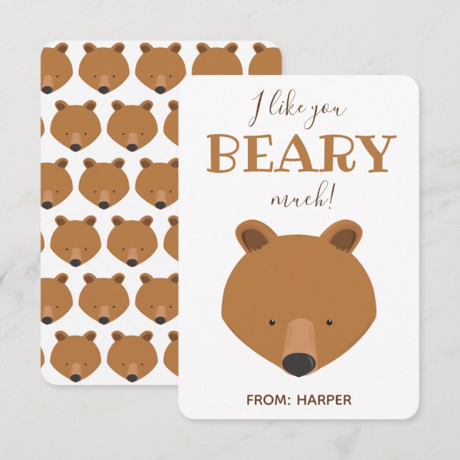 Beary Mear Classroom Valentine Card (Fram/baksida)