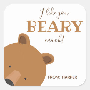Beary Much Classroom Valentine Fyrkantigt Klistermärke