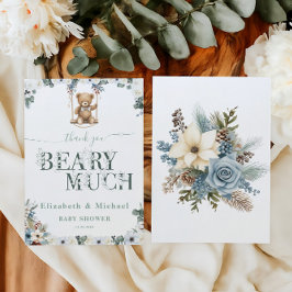 Beary Mycket Blommigt Sage Grönt Gender Neutral Tack Kort