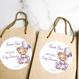 Beary nalle lila babydusch tack för att du föredra runt klistermärke