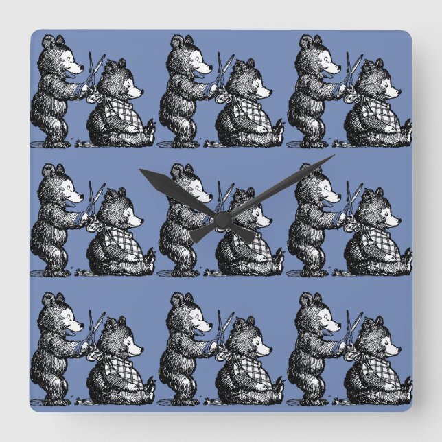 Beary Nice frisör Fyrkantig Klocka (Framsida)