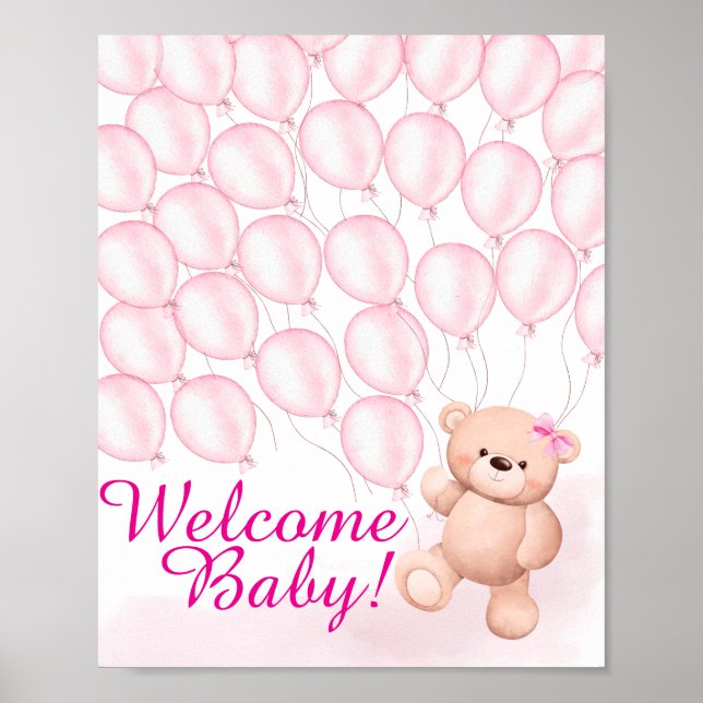 Beary Rosa Baby Shower Poster (Framsidan)