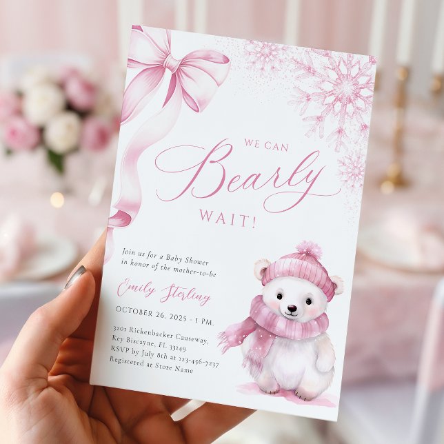 Beary Rosa Vinter Bebis Shower Inbjudan (Skapare uppladdad)
