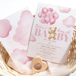 Beary Söt baby på rosa nalle ballong Inbjudningar