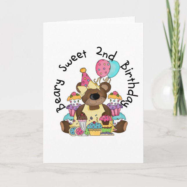 Beary Sweet 2nd Birthday T-shirts and Gifts Kort (Framsida)