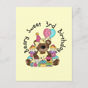 Beary Sweet 3rd Birthday Tshirts and Gifts Vykort