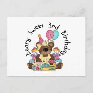 Beary Sweet 3rd Birthday Tshirts and Gifts Vykort