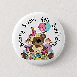 Beary Sweet 4e födelsedagen Knapp