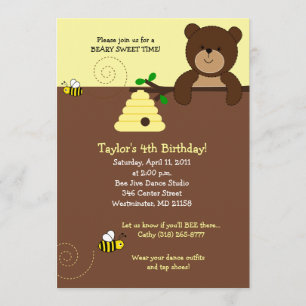 Beary Sweet Bear & Bee 5x7 Birthday Investigation Inbjudningar