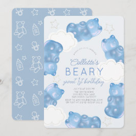 Beary Sweet Blue Gummy Bear Boy 1st Birthday Inbjudningar