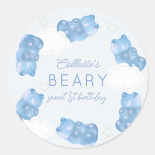 Beary Sweet Blue Gummy Bear Boy Birthday Runt Klistermärke