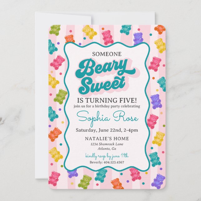 Beary Sweet Candy Gummy Bear Birthday Invitation Inbjudningar (Framsida)