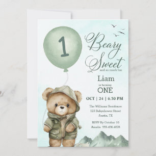 Beary Sweet First Birthday bjudande Inbjudningar
